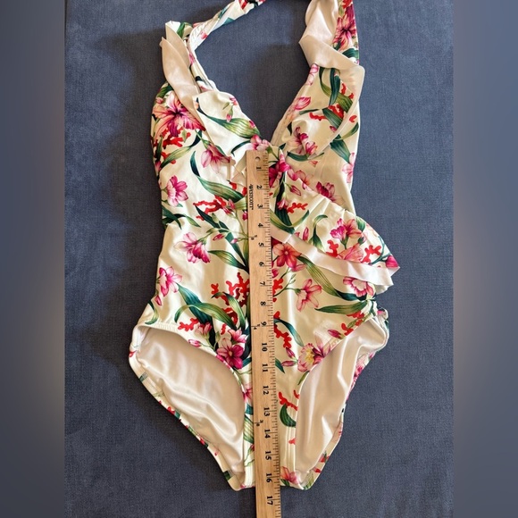Carmen Marc Valvo One Piece Swim Suit Women’s SZ 8 Floral V Neck Adjustable - Picture 9 of 9